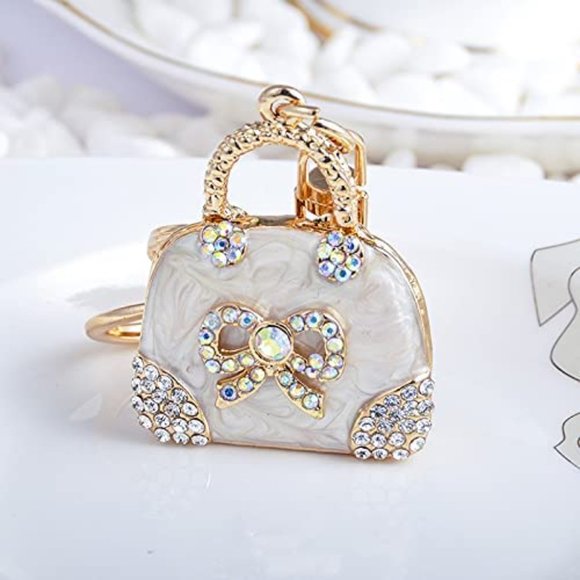 Passion of Essence Accessories - Rhinestone Bling Gray Handbag Gold Tone Key Chain